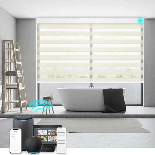 Vista 9 de Persianas de cebra Changshade para ventanas interiores con filtro de luz, persianas de cebra con cordón para puertas corredizas de vidrio
