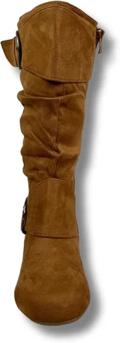 Vista 4 de FZ-Fits Botas de media pantorrilla con hebilla de punta redonda cerrada y hebilla lateral con cremallera lateral para mujer