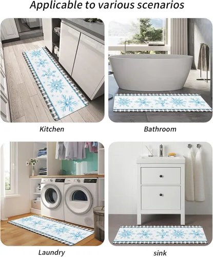 Vista 5 de Tapete de baño con diseño de copo de nieve azul para bañera, antideslizante, de secado rápido y absorbente, tierra de diatomeas, para fregadero