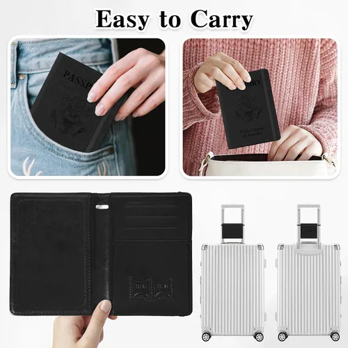 Vista 6 de Soporte para pasaporte para viajes, funda de pasaporte con bloqueo RFID con soporte para bolígrafo, funda de cuero para pasaporte, accesorios