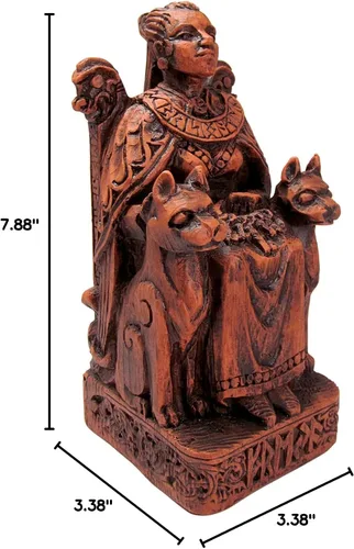 Vista 9 de Dryad Design Estatua de Freya Diosa nórdica del amor, guerra, magia y gatos, 7 3/4 pulgadas, decoración pagana vikinga para el hogar