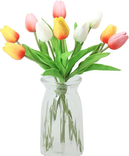 Vista 10 de Flores artificiales, 10 cabezas, mini tulipán artificial de tacto real para decoración del hogar, boda, fiesta, centro de mesa (negro)