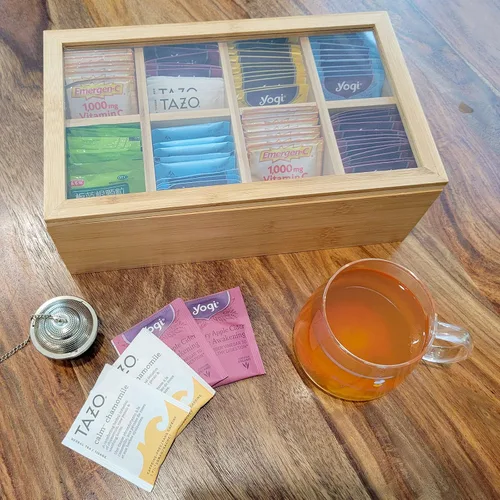 Vista 5 de Bam & Boo - Organizador de cajas de almacenamiento de especias y condimentos de bambú natural con tapa transparente (8 compartimentos)