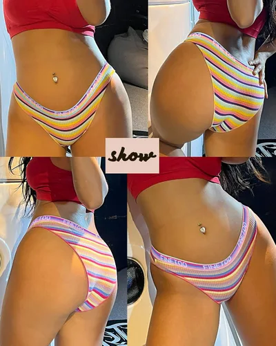 Vista 6 de FINETOO Ropa interior de algodón para mujer, de corte alto, transpirable, elástica, sexy, hipster, paquete de bragas de bikini a la moda, S-XL