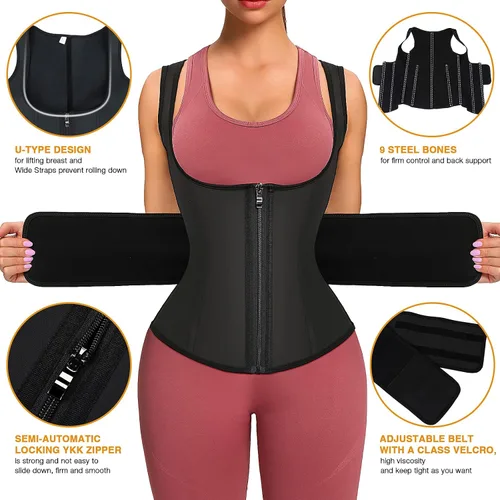 Vista 2 de Waist Trainer for Women Latex Corset Cincher Vest Sport Workout Girdle Hourglass Body Shaper with Steel Bones