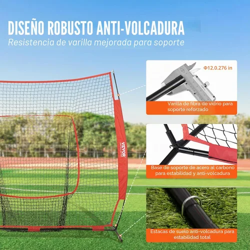 Vista 3 de VEVOR 7x7ft Baseball Softball Practice Net, Portable Baseball Training Net for Hitting Batting Catching Pitching, Backstop Baseball Equipment