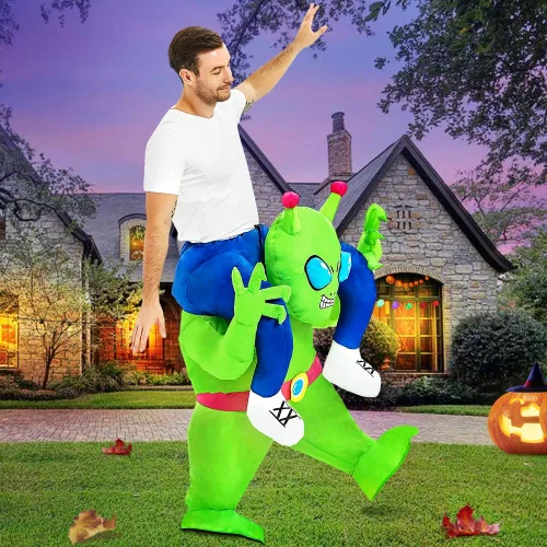 Vista 5 de Disfraz inflable de alienígena para adultos, disfraz de alienígena, enterizo para montar en fiesta de disfraces, disfraz de Halloween para hombres