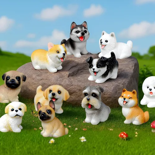 Vista 5 de Exasinine Juego de 14 mini figuras de perro de resina, surtido