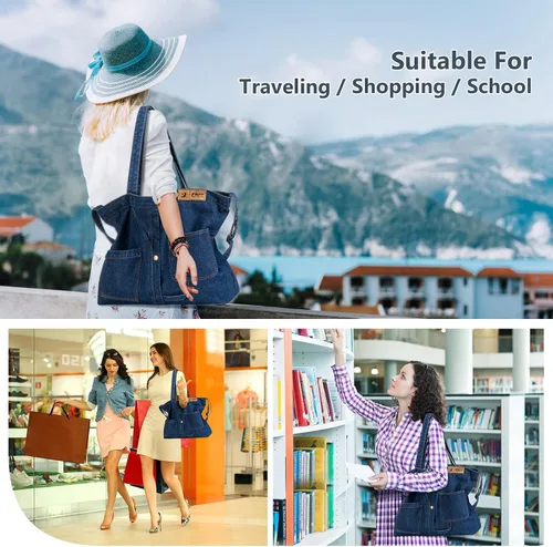 Vista 5 de FWPP Bolsos de mezclilla para mujer, estilo casual, para la escuela, oficina, viajes