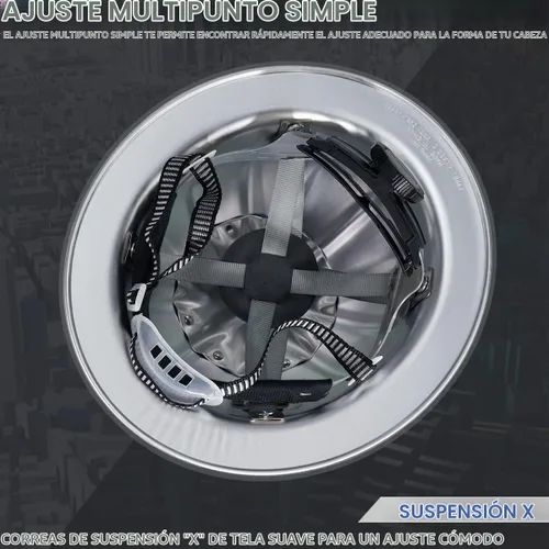 Vista 3 de Casco de seguridad de aluminio con suspensiones de trinquete, gorra de seguridad plateada, talla única, se adapta a la mayoría