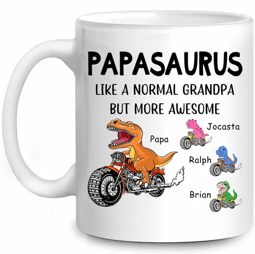 Vista 11 de WHIDOBE Taza Papasaurus personalizada (1 niño) Taza personalizada de 11 oz 15 onzas para abuelo, regalo personalizado para abuelo, hombres, él