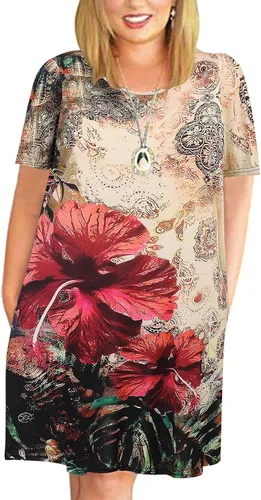 Vista 25 de Kancystore Vestido casual de verano para mujer, talla grande, con bolsillos Albaricoque