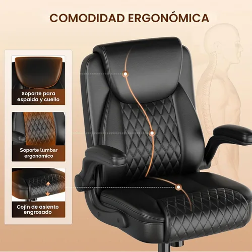 Vista 4 de GTPLAYER - Silla de oficina de piel sintética, silla de escritorio para el hogar con brazos abatibles, color negro Respaldo ergonómico, cojín