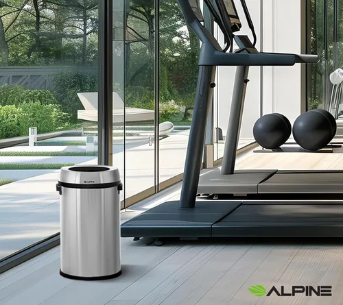 Vista 8 de Alpine - Cubo de basura de acero inoxidable de 17 galones, grado comercial, resistente a la corrosión, acabado cepillado, gran capacidad