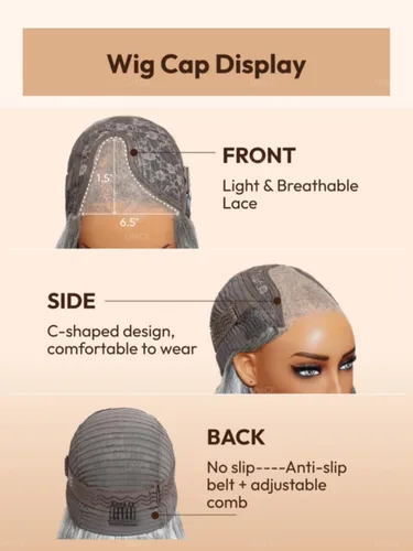 Vista 5 de Nadula - Peluca corta de 20 cm con cabello humano gris sal y pimienta, sin pegamento, con separación lateral, capas enmarcadas para el rostro