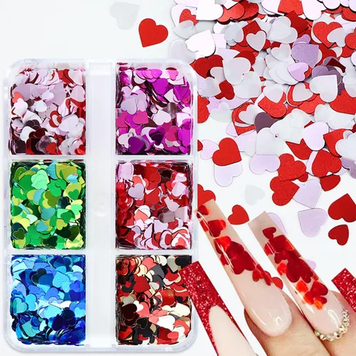 Vista 8 de Calcomanías de uñas con purpurina en forma de corazón 3D, diseño brillante para decoración de uñas acrílicas, dijes, decoración de uñas, accesorios