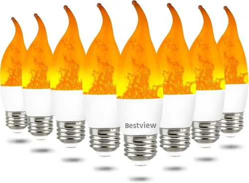 Vista 12 de Bestview - Bombillas LED con efecto de llama, 3 modos de luz parpadeante, bombilla de vela inteligente con base de candelabro E12 para Halloween