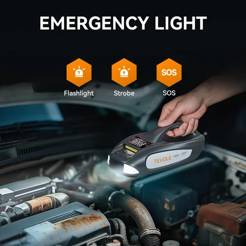 Vista 6 de Arrancador de 6000A con compresor de aire, arrancador de batería de automóvil portátil de 27000mAh 160PSI, paquete de batería de 12V