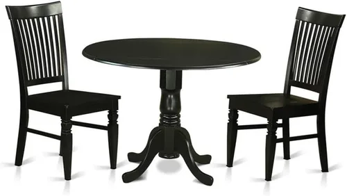 Vista 12 de East West Furniture DLWE3-BCH-W Dublin - Juego de cocina de 3 piezas que contiene una mesa redonda con gotas y 2 sillas de comedor, 42 x 42 Negro