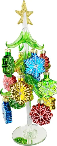 Vista 9 de Red Carpet Studios Árbol de cactus de cristal en miniatura con 9 adornos multicolores, 7 pulgadas de alto
