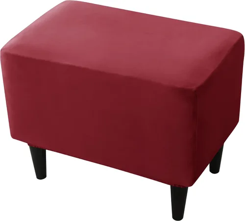 Vista 9 de CONRUSER Fundas elásticas para otomanas, fundas otomanas de terciopelo suave, fundas rectangulares pequeñas para taburete de almacenamiento, funda