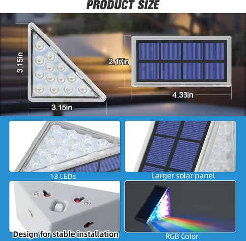 Vista 8 de NIORSUN Luces solares, impermeabilidad IP67, encendido/apagado automáticos, para escalones exterior, escalera, patio, porche, puerta delante, acera