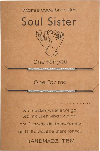 Vista 22 de SANNYRA Pulsera con código morse para mujer, pulseras a juego para 2 parejas, My Person Bestie Sister I Love You, mensaje secreto, amistad, pulsera
