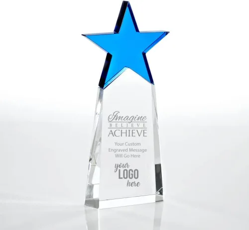 Vista 9 de Baudville Trofeo grabado – Cristal – Torre con estrella en la parte superior – Premio para empleados – Grabado personalizado de hasta cuatro líneas