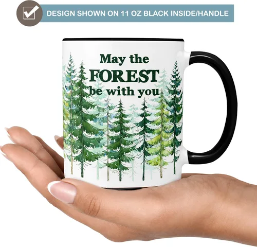 Vista 4 de Taza con texto en inglés «May the Forest Be With You» – Taza de café divertida para amantes de la naturaleza para excursionistas, campistas