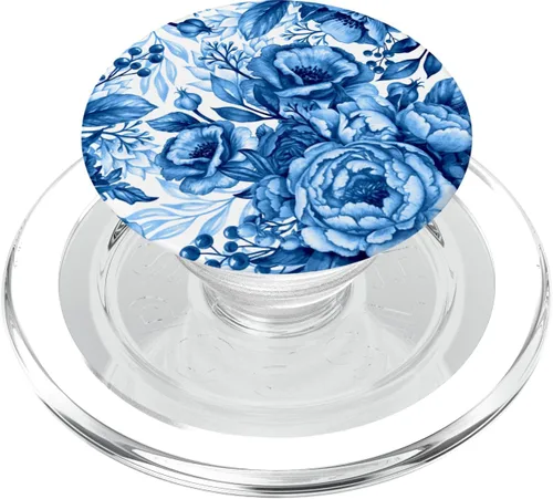 Vista 9 de Patrón floral francés de campana azul y blanco – PopSockets agarre y soporte para teléfonos y tabletas