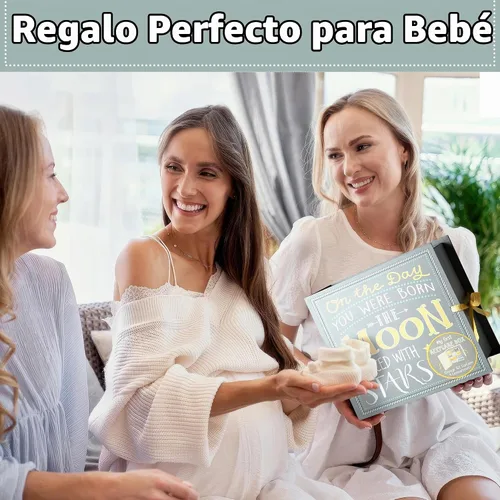 Vista 5 de Votum Caja de Recuerdos para Bebé para Memorias Preciadas, Luna y Estrellas - Ligera, Cajas para Bebé Hechas a Mano con 9 Compartimentos Etiquetados