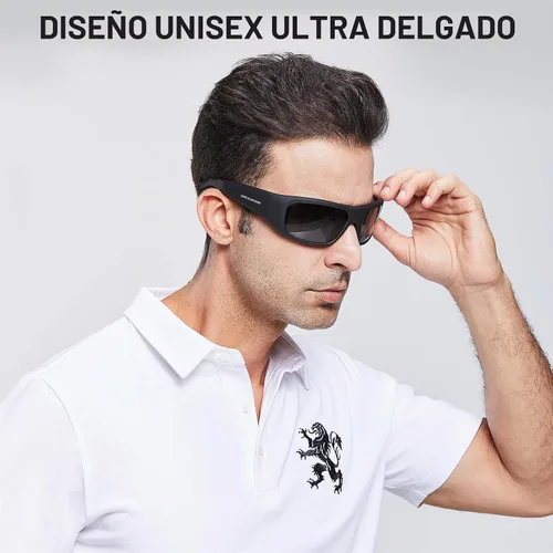 Vista 7 de OhO - Lentes inteligentes, lentes de sol polarizados con altavoz Bluetooth, protección UV atlética/exterior y control de voz, unisex (lente gris)