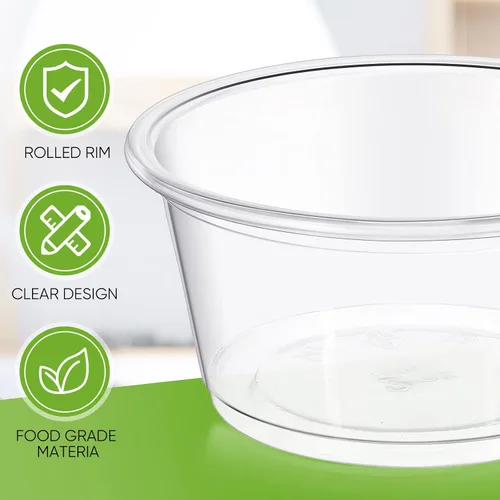 Vista 3 de Gerrii 500 vasos desechables de plástico para porciones, sin tapa, tazas de condimentos para soufflé, recipientes pequeños para salsas, mini