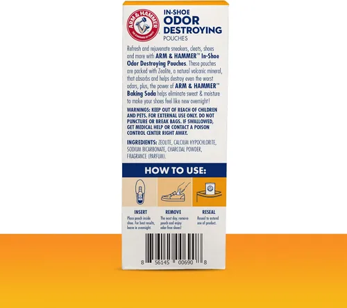 Vista 2 de Arm & Hammer Bolsas que destruyen olores en el zapato, inserto desodorante de zapatos para reducir el olor y absorber la humedad, eliminador