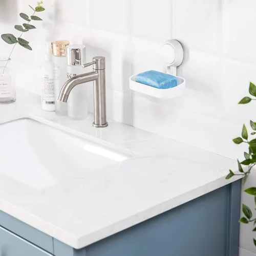 Vista 2 de LEVERLOC Soporte para Jabonera para Ducha con Ventosa Montado en la Pared Autodrenante SIN Taladrar Extraíble Soporte para Jabón en Barra y Esponja