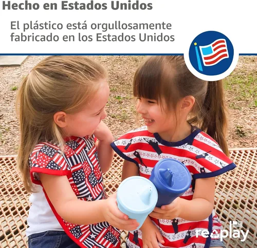 Vista 3 de Re-Play Vasos para sorber a prueba de derrames, reutilizables, 10 onzas, juego de 6, aptos para lavavajillas y microondas, fabricados en Estados