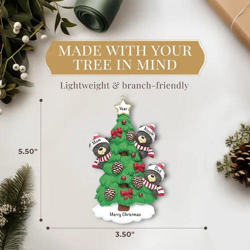 Vista 4 de Adorno personalizado de familia de 3 2025 Personalización gratuita las 24 horas Adornos de Navidad de oso negro para árbol Recuerdo