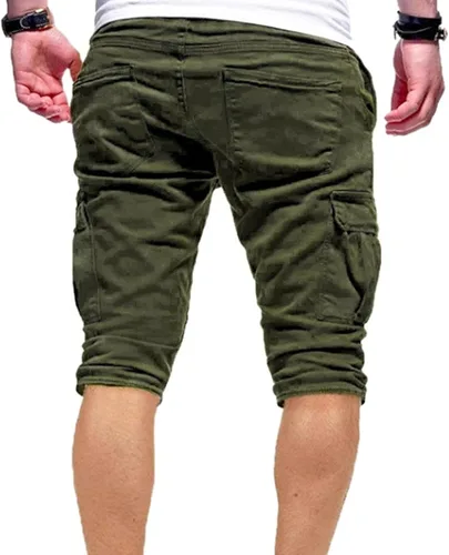 Vista 2 de Maiyifu-GJ Pantalones cortos casuales con cintura elástica para hombre, ajuste relajado, múltiples bolsillos, pantalones cortos cortos ligeros