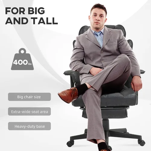 Vista 4 de HOMCOM Silla de oficina ejecutiva de masaje con 6 puntos de vibración, silla de oficina grande y alta con calefacción de 400 libras con reposapiés