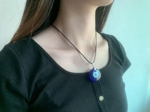 Vista 3 de Collar de ojo malvado para mujer chapado en oro de 14 quilates hecho a mano ajustable amuleto azul cadena collares para niñas adolescentes