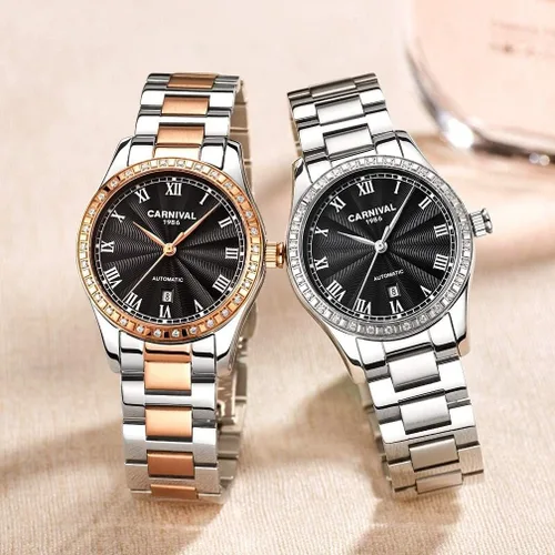 Vista 18 de Reloj mecánico automático para mujer Carnival con banda de acero inoxidable