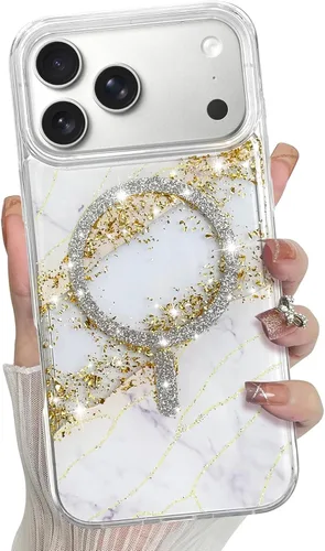 Vista 17 de Bonoma Funda magnética para iPhone 13 【Soporte para Magsafe】Protector de cámara de lujo de cristal fluorescente iridiscente con láser brillante + 2