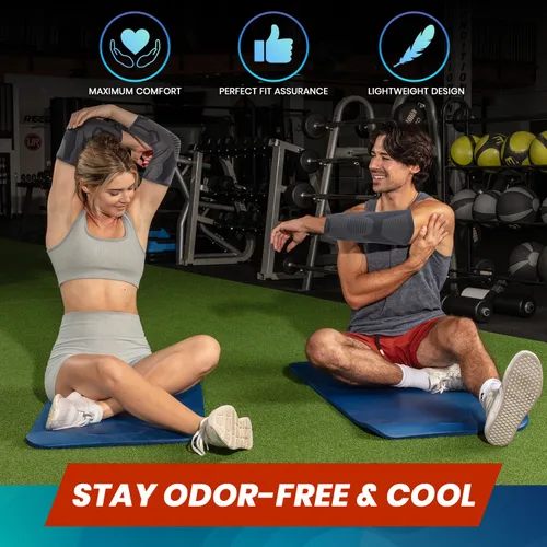 Vista 4 de PhysFlex - Paquete de 2 coderas de codo para alivio del dolor de codo de tenista y golfista - Manga de compresión de codo para levantamiento