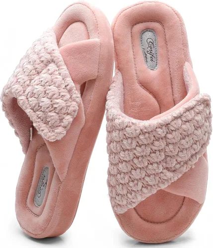 Vista 10 de Zapatillas ortopédicas ajustables con soporte de arco para mujer con espuma viscoelástica para fascitis plantar, zapatillas de casa para mujer