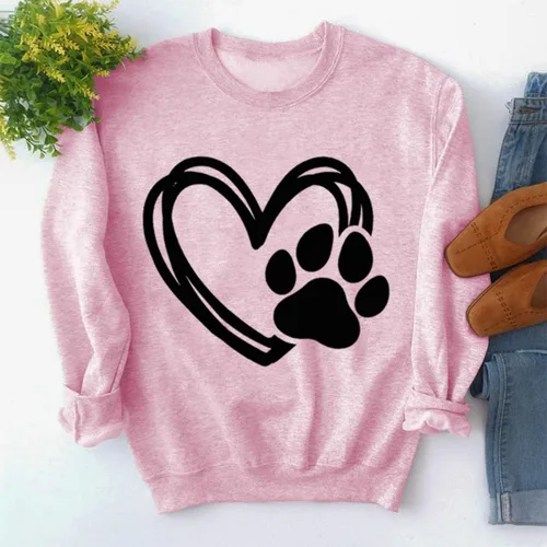 Vista 2 de Sunidol Sudadera de manga larga con cuello redondo y estampado de pata de perro para mujer, diseño de corazón, holgada, casual, para perro y mamá