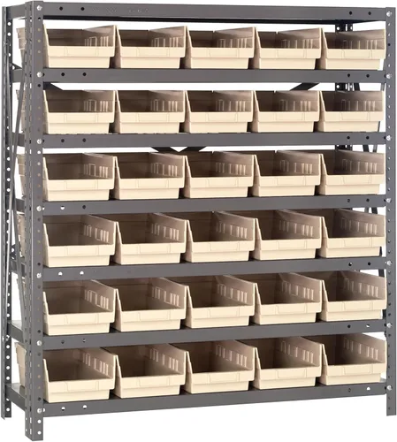 Vista 153 de Quantum QSBU-245BK Heavy Duty Shelving Unit with (7) Shelves and (24) QUS245 Black Bins for Garage Warehouse Storage Distribution 400 lb Load