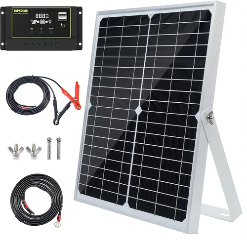 Vista 8 de Kit de panel solar Topsolar de 20 W 12 V monocristalino con controlador de carga solar de 10 A + cable de extensión con clips de batería terminal