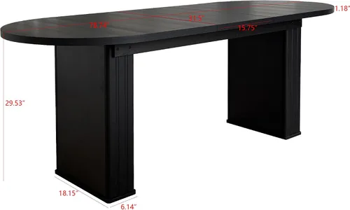 Vista 2 de Mesa de comedor extensible ovalada de 62.99 a 78.7 pulgadas para 6, 8 y 10, moderna mesa expandible de cocina de madera de granja, mesas de Negro