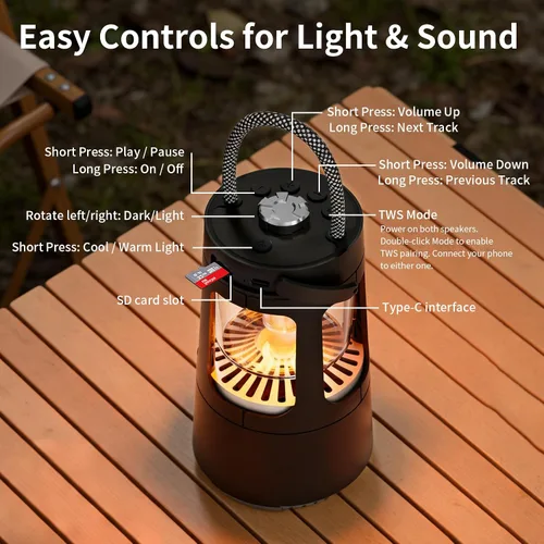 Vista 7 de Revonext - Linterna de campamento con altavoz Bluetooth, altavoz inalámbrico impermeable para exteriores con luz ambiental de doble color, altavoz