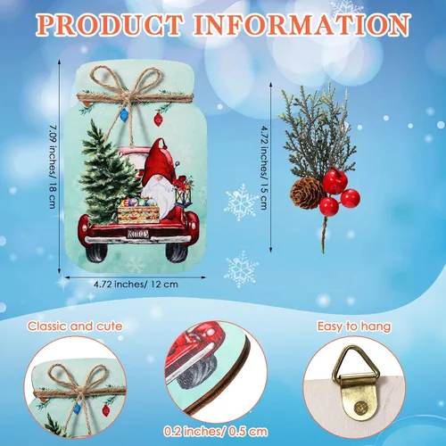 Vista 2 de Barydat 4 piezas de arte de pared de Navidad para colgar, tarro de madera con tallos de bayas rojas para Navidad, dormitorio, sala de estar